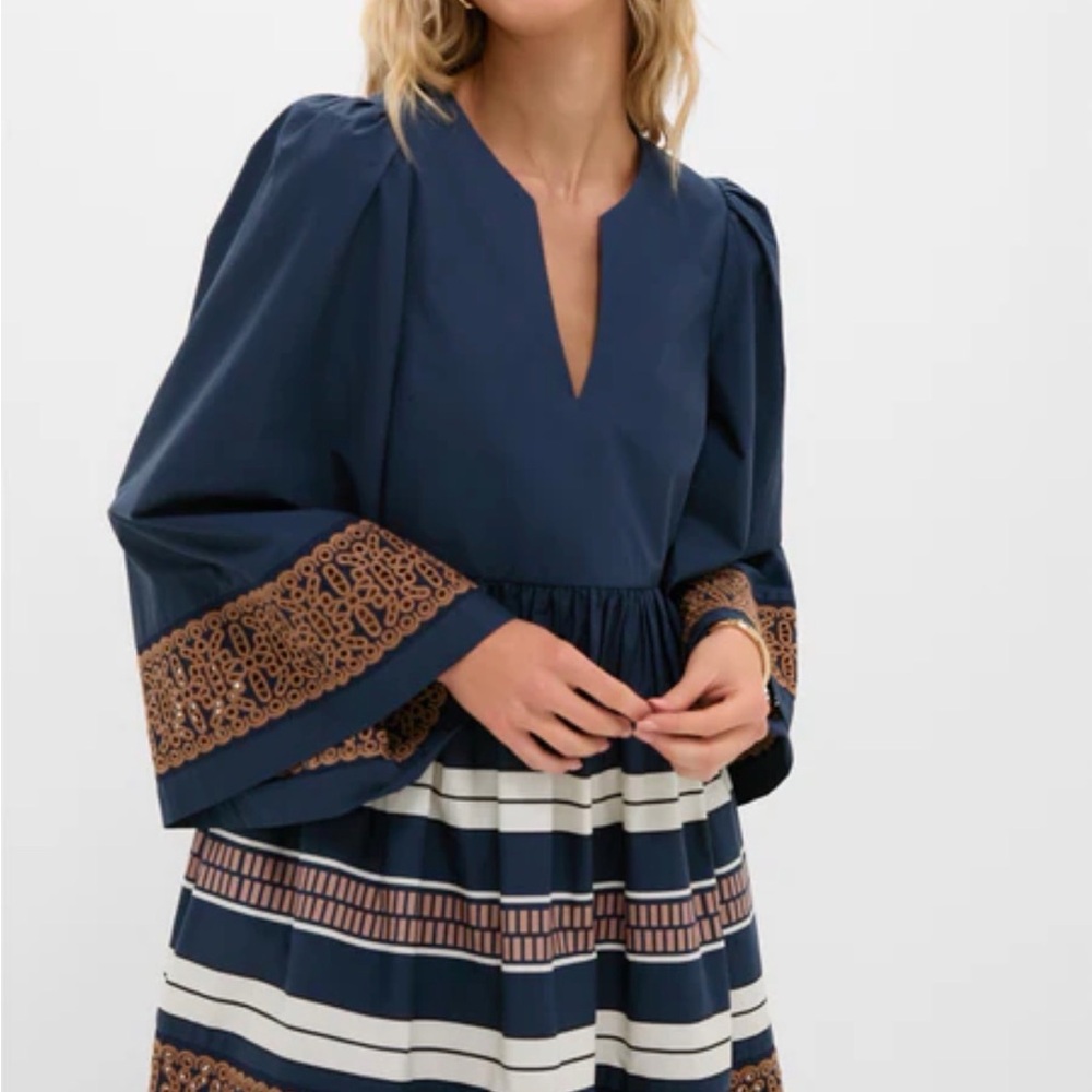 TUCKERNUCK Riverside Stripe Cotton Eyelet Izzie Dress NWT Size Large